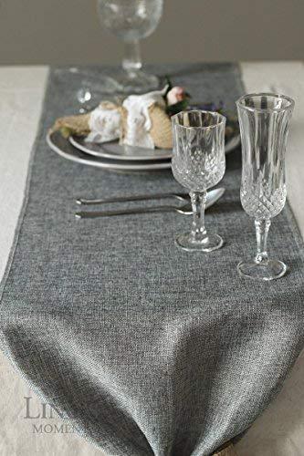 Ling's moment Gray Burlap Table Runner 14 x 84 Inch with Bow Ties for Farmhouse Table Runner Dresser Cover Runner Wedding Party Fall Decorations