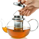Stovetop Safe Tea Kettle, Holds 4-6 Cups, Glass Teapot with Infuser Set, Extra 4 Double Wall 80ml Cups, Removable Stainless Steel Strainer, Microwave, Dishwasher Safe, Blooming & Loose Leaf Tea Pot