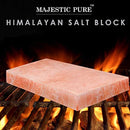 MAJESTIC PURE Himalayan Salt Block - Natural Pink Himalayan Salt Rock, with Stainless Steel Holder, 12in x 8in x 1.5in