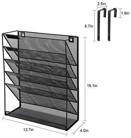 Samstar Hanging Wall File Organizer, Mesh Metal Wall Mounted File Folder Holder for Cubicle Partition Office Home, Black