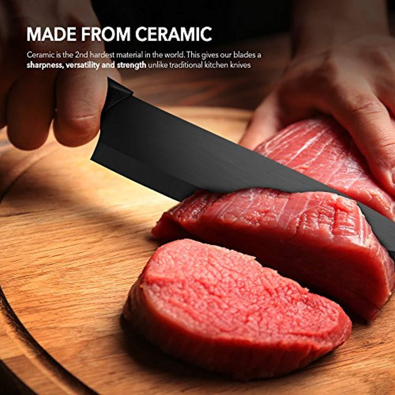 Ceramic Chef’s Knife – Best & Sharpest 8-inch Black Professional Kitchen Knife – Latest & Hardest Blade That Doesn’t Need Sharpening for Years – Comes with FREE Stylish Blade Cover/Case