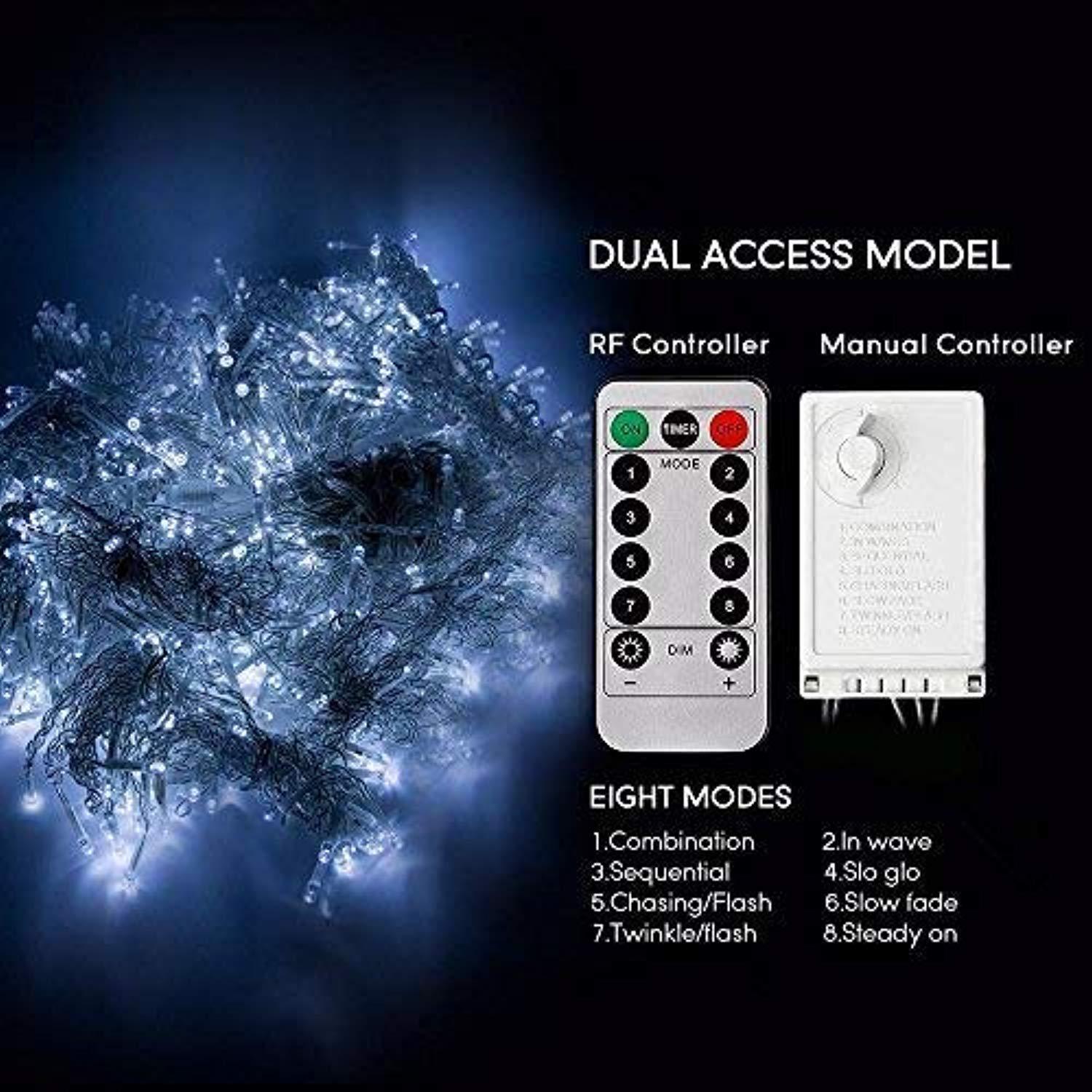LIGHTESS 300 LED String Fairy Light Outdoor/Indoor Curtain Lights Remote Control for Holiday Christmas Bedroom Decorations (Cold White)