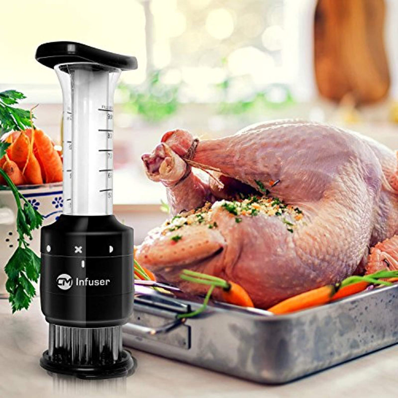 Professional Meat Tenderizer and Marinade Flavor Sauce Injector. This 2-in-1 Infuser uses Sharp Stainless Steel Needles/Syringe and is best for Steak, Chicken, Pork, Lamb, Veal, Roast, Beef