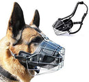 Supet Dog Muzzle Wire Basket Metal Mask Adjustable Leather Straps for Anti-bite