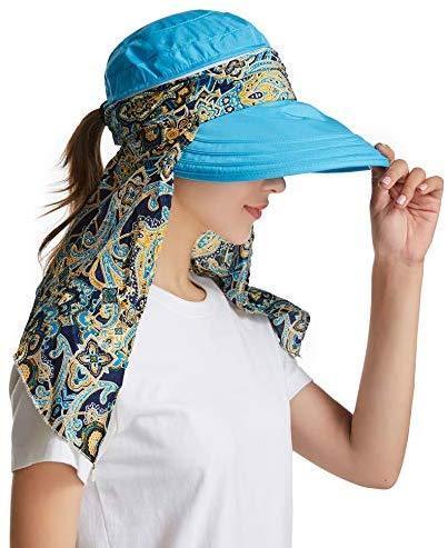 ICOLOR Sun Cap Sun Flap Hats Outdoor 360°Sun UPF 50+ Women Lady Wide Brim Cap Visor Hats UV Protection Summer Sun Hats