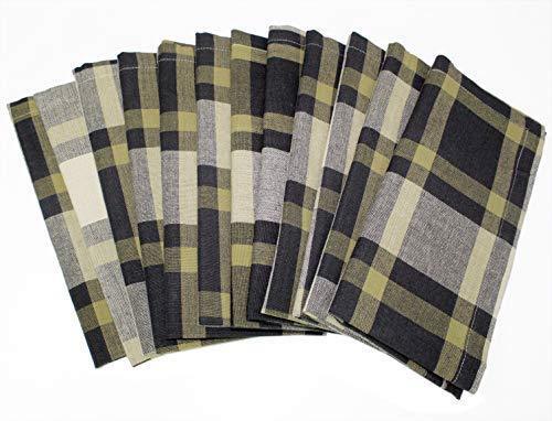 COTTON CRAFT 12 Pack 100% Cotton Checks Oversized Dinner Napkins – Black Beige - Size 20x20