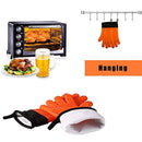 Easy Clean Silicone BBQ Cooking Gloves Set,Smoker Premium Long Rubber BBQ Oven Gloves Heat Resistant Kitchen grilling Gloves Long Waterproof Non-slip Potholder For Barbecue,Baking (Orange)