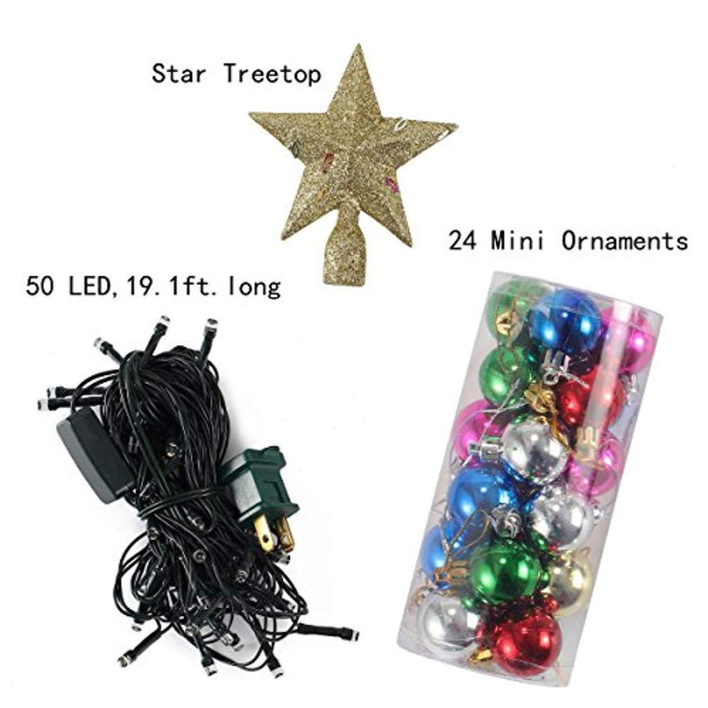 20" Tabletop Mini Christmas Tree Set with Clear LED Lights, Star Treetop and Ornaments, Best DIY Christmas Decorations by Joiedomi