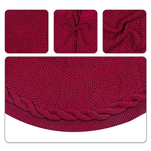 LimBridge Christmas Tree Skirt, 48 inches Cable Knit Knitted Thick Rustic Xmas Holiday Decoration, Burgundy