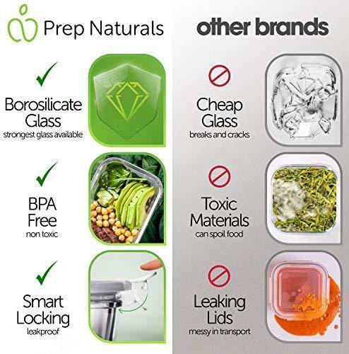 Naturals Glass Meal Prep Containers (5 Pack, 30 Ounce) - Glass Food Storage Containers with Lids - Glass Storage Containers with Lids - Lunch Containers Airtight Food Prep Containers Bpa-Free by Prep Naturals