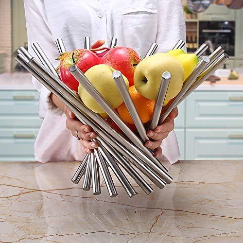 PENGKE Creative Stainless Steel Rotation Fruit Bowl,Fruit Basket Fruit Stand Fruit Holder For Kitchen Storage Rack,Silver