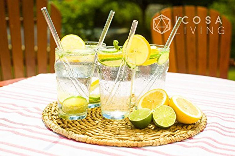 OAHCS Premium Straight Glass Straws Set - 6 Pack, 9" x 10mm