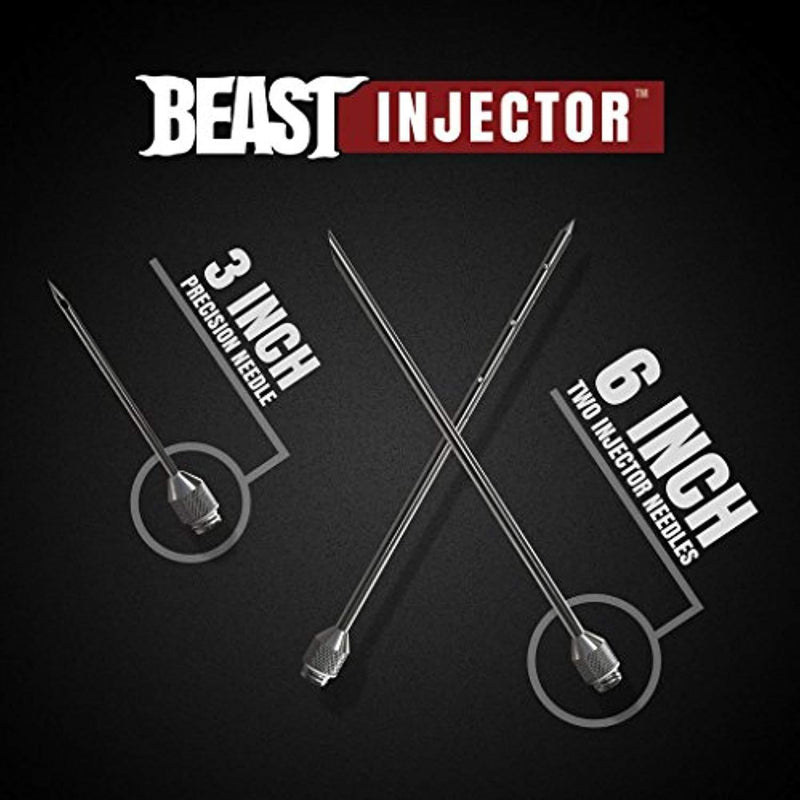 Grill Beast - 304 Stainless Steel Meat Injector Kit with 2-oz Large Capacity Barrel and 3 Professional Marinade Needles