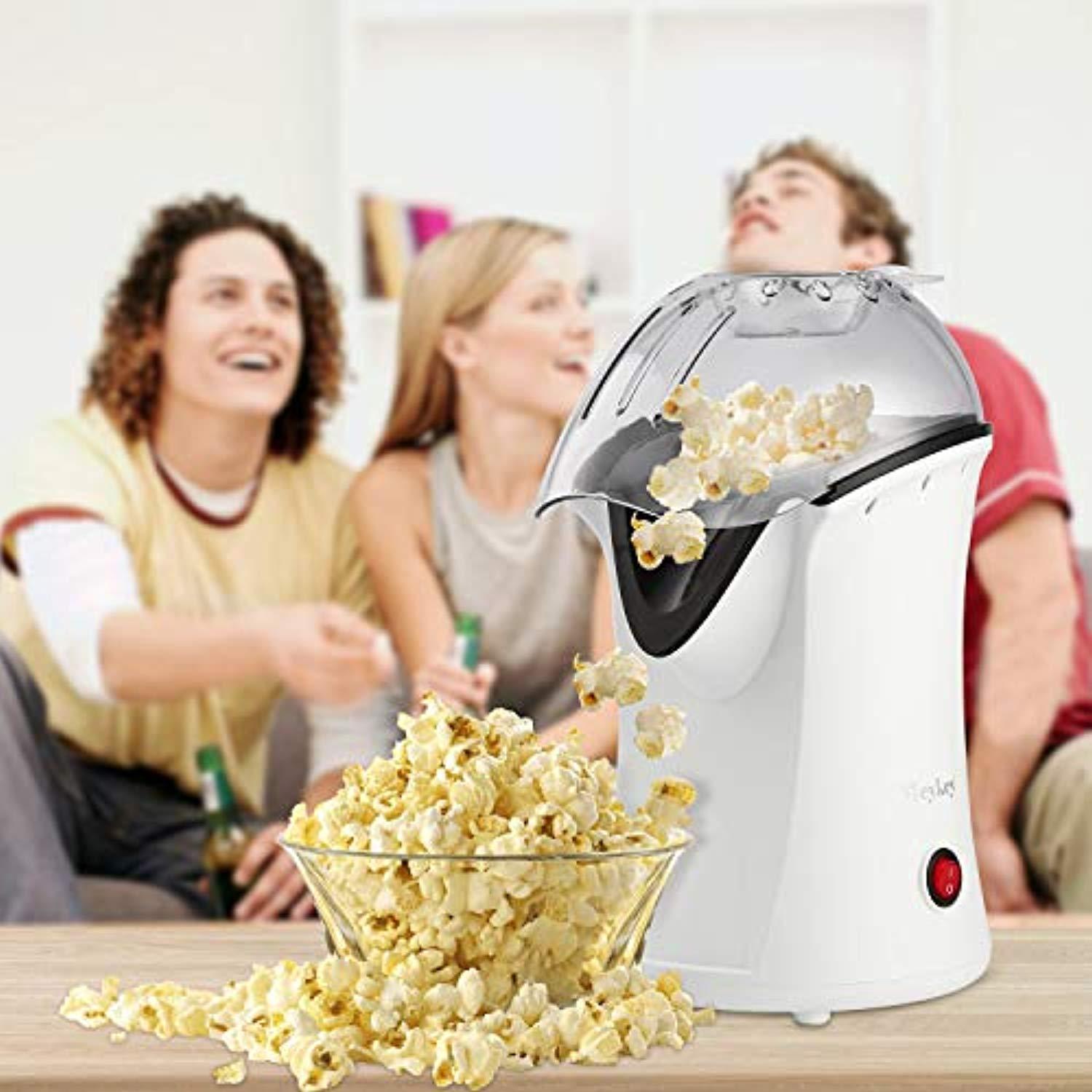 Hot Air Popcorn Popper, Popcorn Maker, 1200W Electric Popcorn Machine with Measuring Cup and Removable Lid, Healthy Popcorn Maker for Home, No Oil Needed, Great For Kids (White)