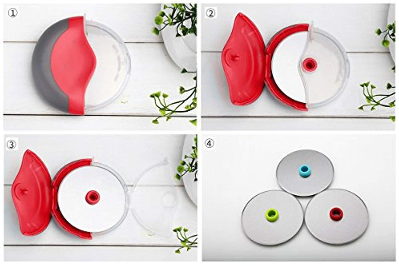 Kitchy Pizza Cutter Wheel with Protective Blade Guard, Super Sharp and Easy To Clean Slicer, Stainless Steel (Red)