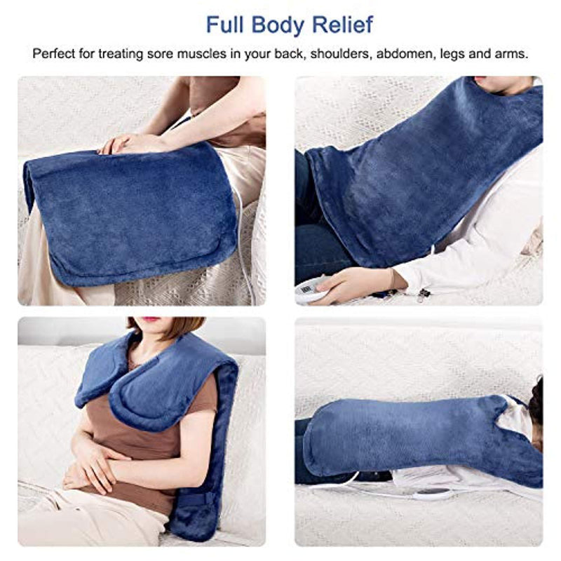 Fitfirst 33 x 15'' Heating Pad for Neck Shoulder and Back Pain Relief, Ultra Soft Flannel Electric Heat Therapy pad with Fixation Strap, 4 Heat Settings, Machine Washable, Auto Shut Off Sapphire Blue