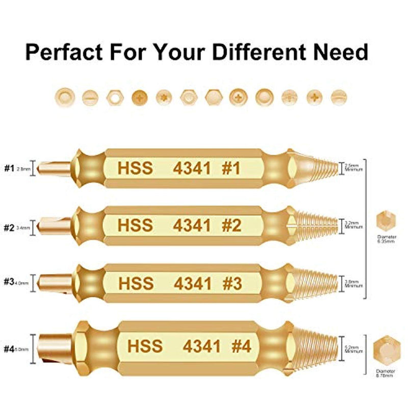 Screw Extractor Set 4 PCS for Damaged Screw Remove and Stripped by Kuenuilr