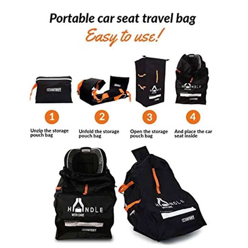 Heavy Duty Car Seat Travel Bag by Bear Century - Fit Most Carseat Models Including Backpack Straps, Side Pocket and Storage Pouch - Ideal for Airport Gate Check