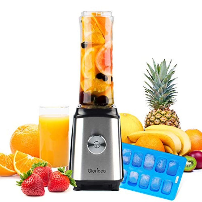 Personal Blender for Shakes and Smoothies - Powerful Drink Mixer with 20 Oz To Go Bottle, Single Use Juicer with Easy One Touch Operation, Great for Sports, Travel, Gym and Office (with Silicone Ice Cube Tray & Bottle Brush)