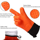Easy Clean Silicone BBQ Cooking Gloves Set,Smoker Premium Long Rubber BBQ Oven Gloves Heat Resistant Kitchen grilling Gloves Long Waterproof Non-slip Potholder For Barbecue,Baking (Orange)