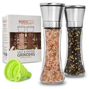 Premium Stainless Steel Salt and Pepper Grinder Set of 2 - Adjustable Ceramic Sea Salt Grinder & Pepper Grinder - Tall Glass Salt and Pepper Shakers - Pepper Mill & Salt Mill with Free Funnel & EBook by Home EC