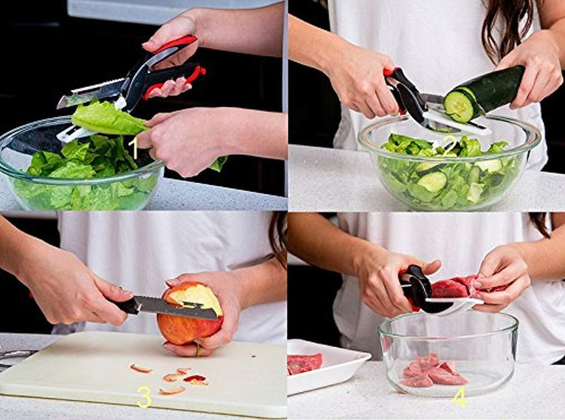 Modern Life- Styles 6 in 1 Heavy Duty Stainless Steel Multipurpose Cutting Board Scissors: Features as Shears, Knife, Deboning Scissors, Cutting Board, Bottle Opener, Fruit and Vegetable Peeler