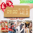 Luckymore Alarm Clock,Wood Alarm Clock Digital Clock LED Small Desk Clock Voice Command Beside Wooden Clock Modern Decoration Mini Alarm Clocks 3 Alarms 3 Level Brightness Show Time Date Week