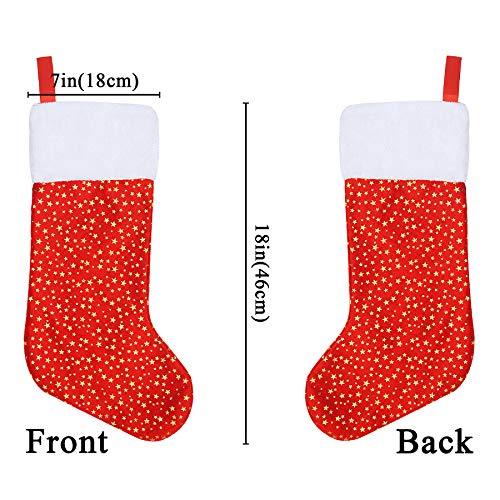 LimBridge Christmas Mini Stockings, 24 Pack 8 inches Glitter Star Print with Plush Cuff, Classic Stocking Decorations for Whole Family, Red