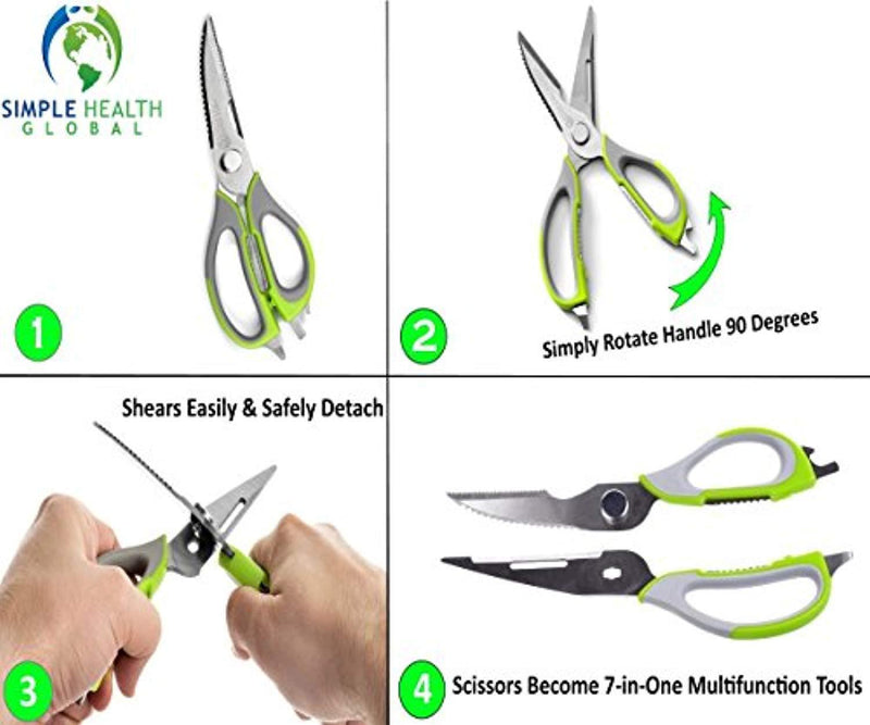 Kitchen Scissors Shears By Simple Health, Safe Heavy Duty Multifunction Take Apart Poultry Shears for Quick and Easy Cooking, Stainless Steel, Life Green - by Simple Health Global