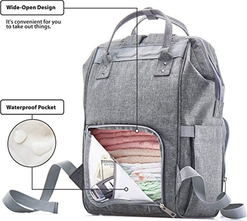 Diaper Bag Backpack, Multi-Function Waterproof Maternity Nappy Bags for Travel with Baby, Large Capacity, Stylish and Durable, Gray