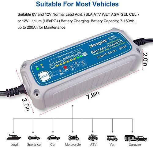 Heagstat Trickle Battery Charger 6V 12V 1000mA Automatic Smart Battery Maintainer for Auto Car Motorcycle Lawn Mower Boat ATV SLA AGM GEL CELL Lead Acid Batteries