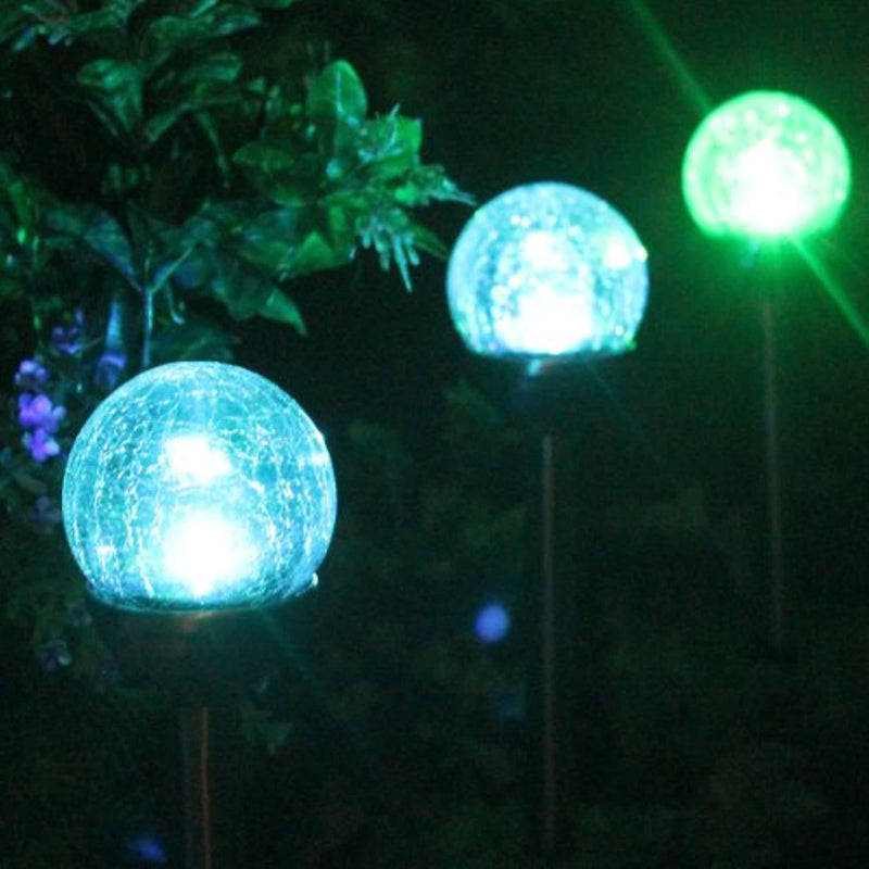 SET OF 6 Crackle Glass Globe Color-Changing LED & White LED Solar Path Lights by SOLAscape