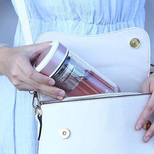 ONEISALL Double Wall Glass Travel Tea Mug with Stainless Steel Filter, Ultra Clear Spill-proof Strong Glass Tea Tumbler, 320ML (Champagne)