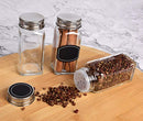 Spice Jars Bottles - 14 Square Glass Containers (4 oz) with 60 Chalkboard Labels, Chalk Marker, Stainless Steel Lid, Shaker Insert Tops and Wide Funnel - Complete Organizer Set