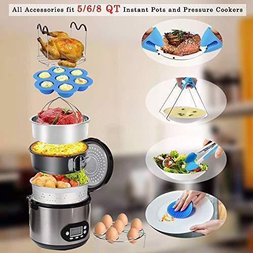 Accessories for Instant Pot,Accessories Compatible with 5/6/8Qt Instant Pot - 60 Pcs Parchment Papers,2 Steamer Baskets,Non-stick Springform Pan,Egg Rack,Egg Bites Mold,Kitchen Tong,Dish Plate Clip