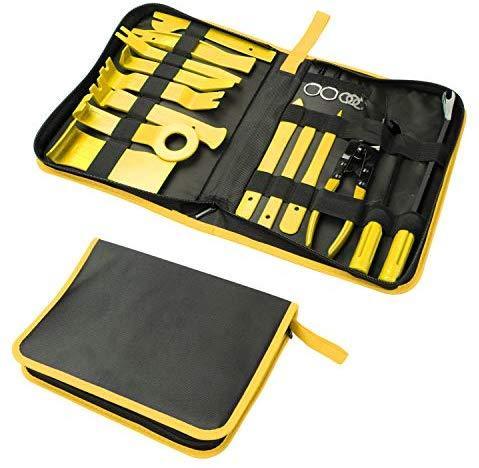 INSTACAN 19Pcs Trim Removal Tool,Car Panel Door Audio Trim Removal Tool Kit, Auto Clip Pliers Fastener Remover Pry Tool Set with Storage Bag