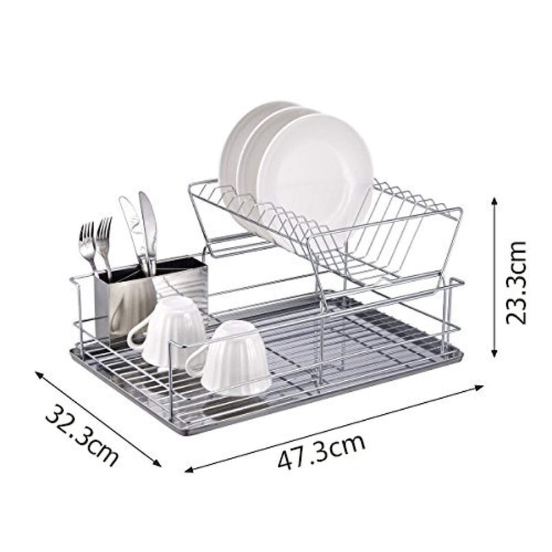 1208S 2 Tier Dish Drainer Dish Rack with Removable Utensil Cup for Kitchen Counter, Stainless Steel