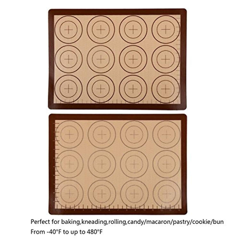 Seamersey Silicone Baking Mat Sheet Set - Set of 3 Sheet - Non-Stick Silicon Liner for Bake Pans & Rolling with Measurements - Macaron/Pastry/Cookie/Bun/Bread Making(16" x 11.5", Brown)