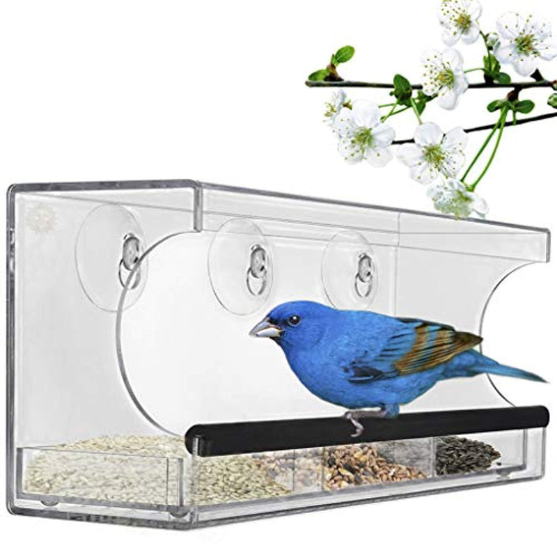 Acrylic Glass Bird Feeder Set - Spill-proof, Crystal clear - Easy to install with 2 Hooks, Economical - Perch provides enjoyable eating time to Finch, Parakeet, Sparrows - Perfect for all Cage Sizes
