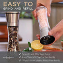 Original Stainless Steel Salt and Pepper Grinder Set With Stand - Tall Salt and Pepper Shakers with Adjustable Coarseness - Salt Grinders and Pepper Mill Shaker Set