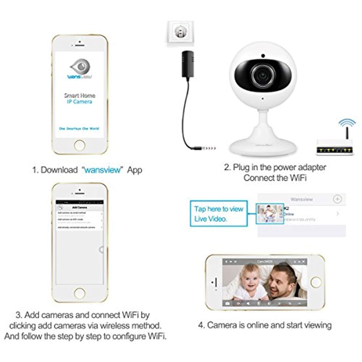 Wansview Wireless IP HD Camera, Home WiFi Security Surveillance Camera for Baby/Elder/ Pet/Nanny Monitor with Night Vision and Two Way Audio K2 (White)