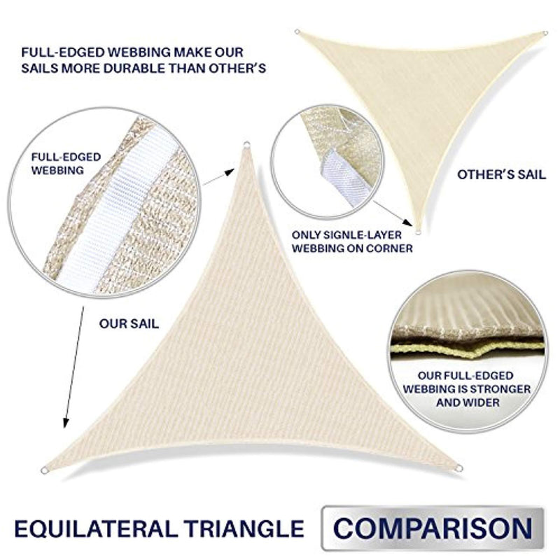 Windscreen4less 8' x 8' x 8' Triangle Sun Shade Sail - Beige Durable UV Shelter Canopy for Patio Outdoor Backyard - Custom Size Available