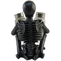 Scary Skeleton Glass Salt and Pepper Shaker Set with Decorative Spice Rack Display Stand Holder Figurine for Spooky Halloween Party Decorations and Skulls & Skeletons Kitchen Decor Table Centerpiece Sculptures As Medieval or Gothic Gifts