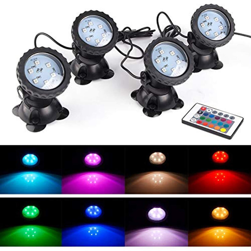 S SMIFUL Pond Light IP68 Submersible Spotlight Remote Control 6 Bright LED Chips RGB Color Changing Waterproof Lawn Spot Light for Aquarium Garden Pond Pool Tank Fountain Waterfall (Set of 4)