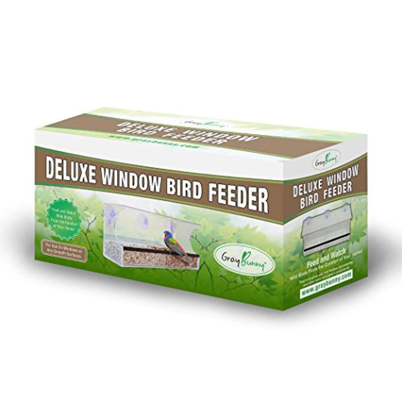 Sparrow Decor GB-6850 Deluxe Clear Window Bird Feeder, Large Wild Birdfeeder with Drain Holes, Removable Tray, Super Strong Suction Cups, Transparent Viewing, Covered, High Seed Capacity, Rubber Perch