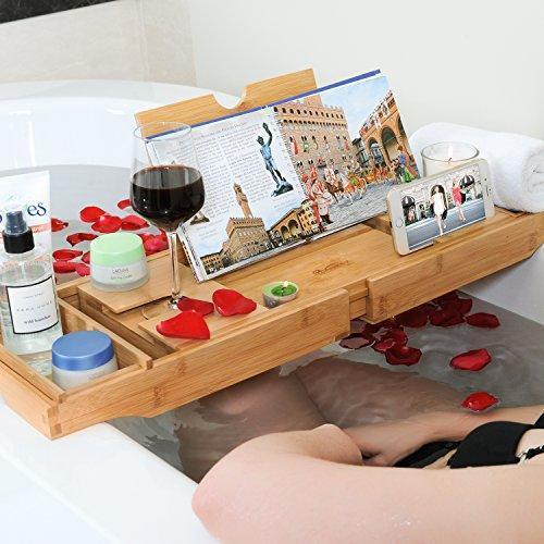 HANKEY Tub Bathtub Caddy Tray (Bamboo) Multi-Functional, Eco-Friendly, Premium Quality, Shower Shelves, Organizer Tray | Comes with Free Bath Towel Ball as Gift