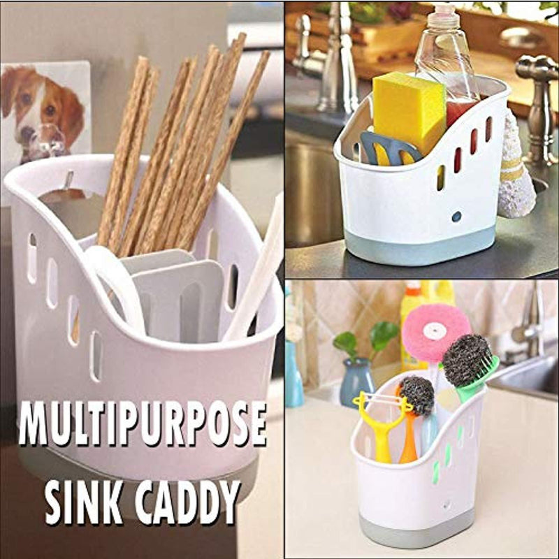 Sink Caddy Sponge Holder, Dish Soap Organizer for Kitchen Sink with Removable Compartment and Non-Slip Base for Brushes Scrubber Drainers, Drain Holes for Sanitary Drying Premium ABS