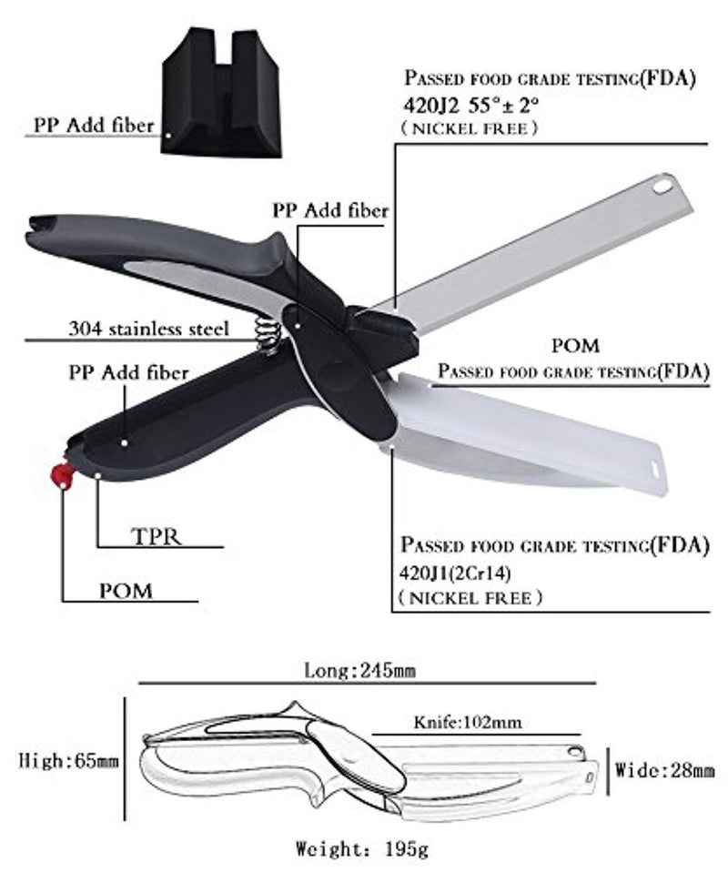 Food chopper, built-in cutting board - fast and easy to cut food scissors for kitchen and picnic - vegetable slicer