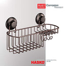 HASKO accessories - Powerful Vacuum Suction Cup Shower Caddy Basket for Shampoo - Combo Organizer Basket with Soap Holder and Hooks - Stainless Steel Holder for Bathroom Storage (Bronze)