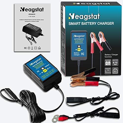 Heagstat Trickle Battery Charger 6V 12V 1000mA Automatic Smart Battery Maintainer for Auto Car Motorcycle Lawn Mower Boat ATV SLA AGM GEL CELL Lead Acid Batteries